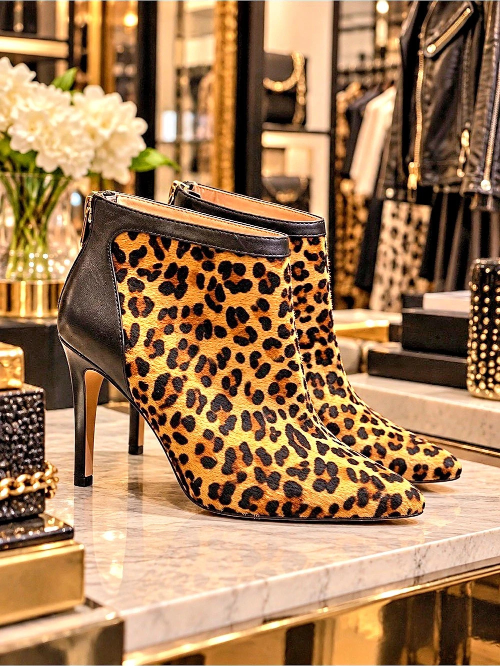 Adrienne Vittadini Nyla Leopard Calf Hair Ankle Bootie US 9.5